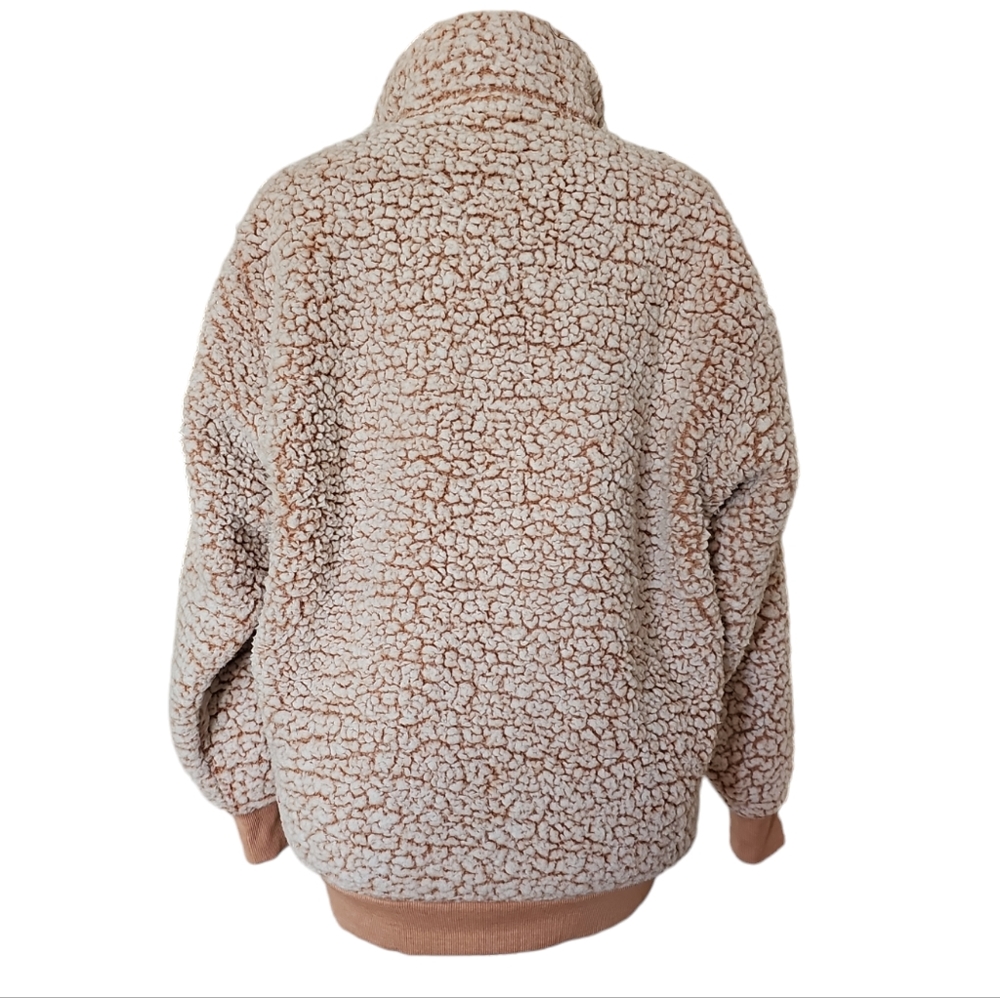 Express One Eleven Teddy Bear Tan Fuzzy Sherpa Sweater Sweatshirt Womens Size XS - Picture 3 of 12